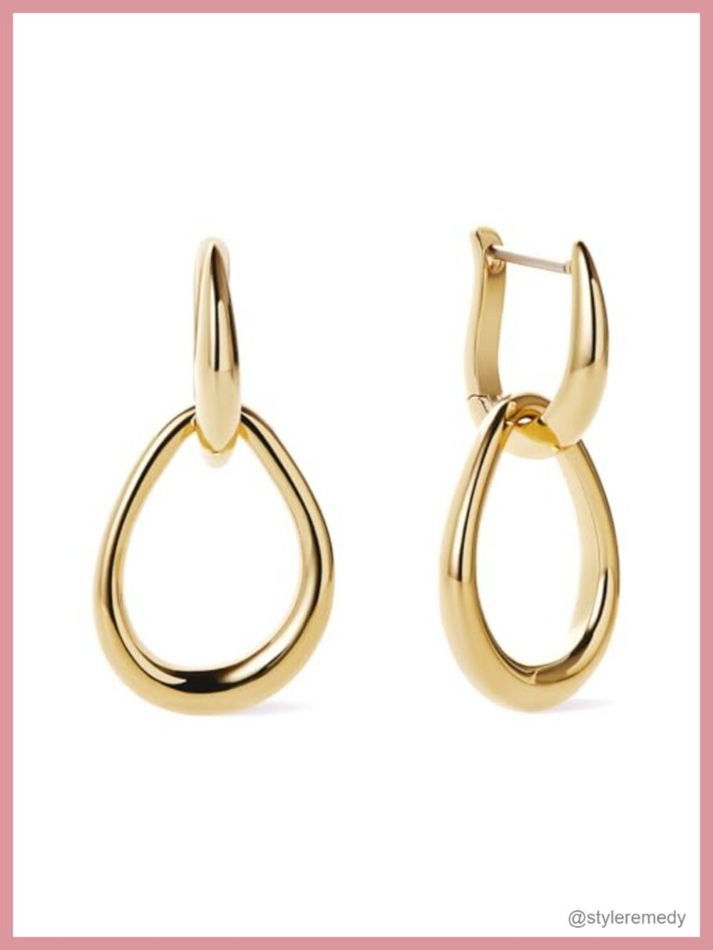 14K Gold Plated Drop Hoop Earrings Hinged Hoop Hypoallergenic
